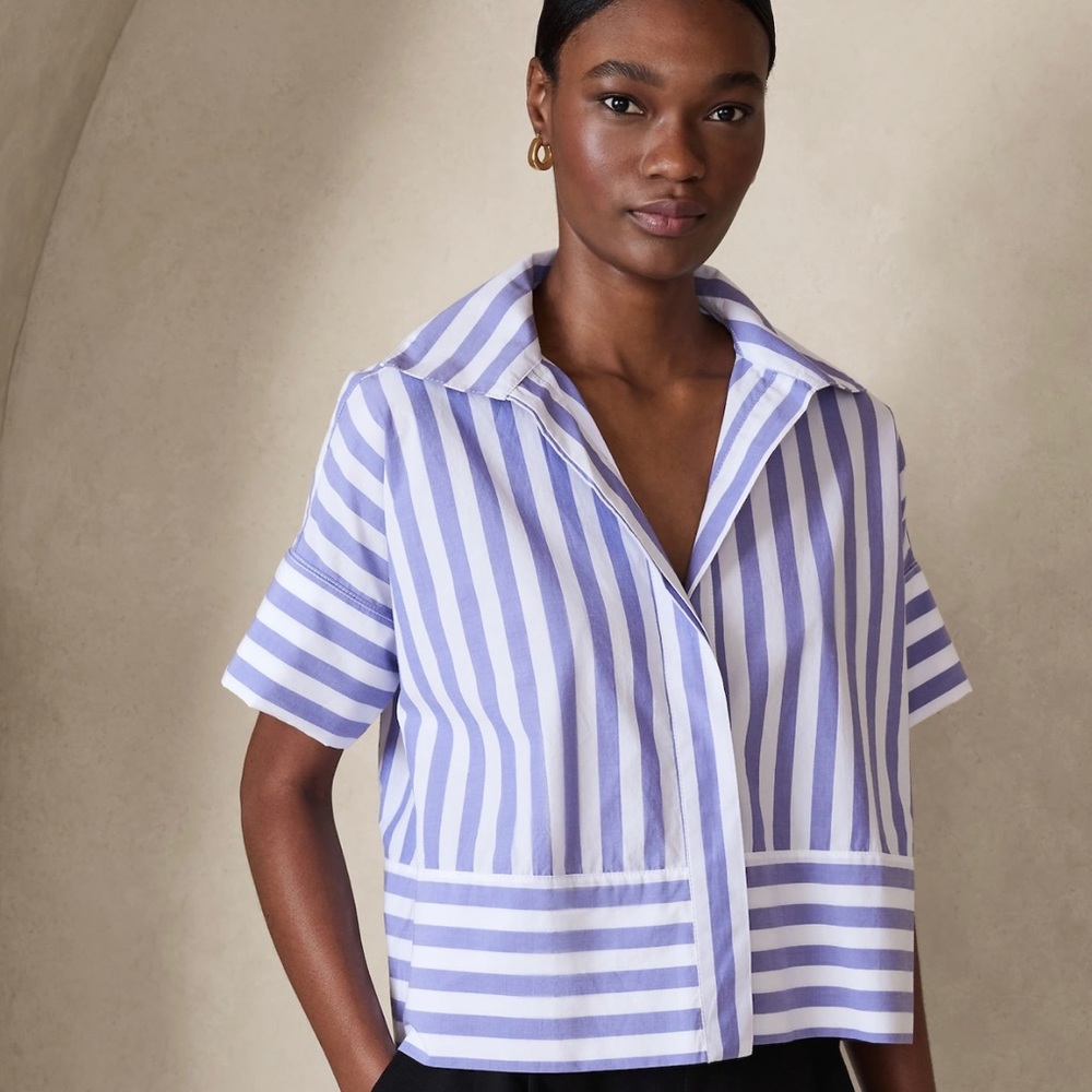 Banana Republic Laurel French Cuff shirt blue stripe Large Tall. NWT unopened